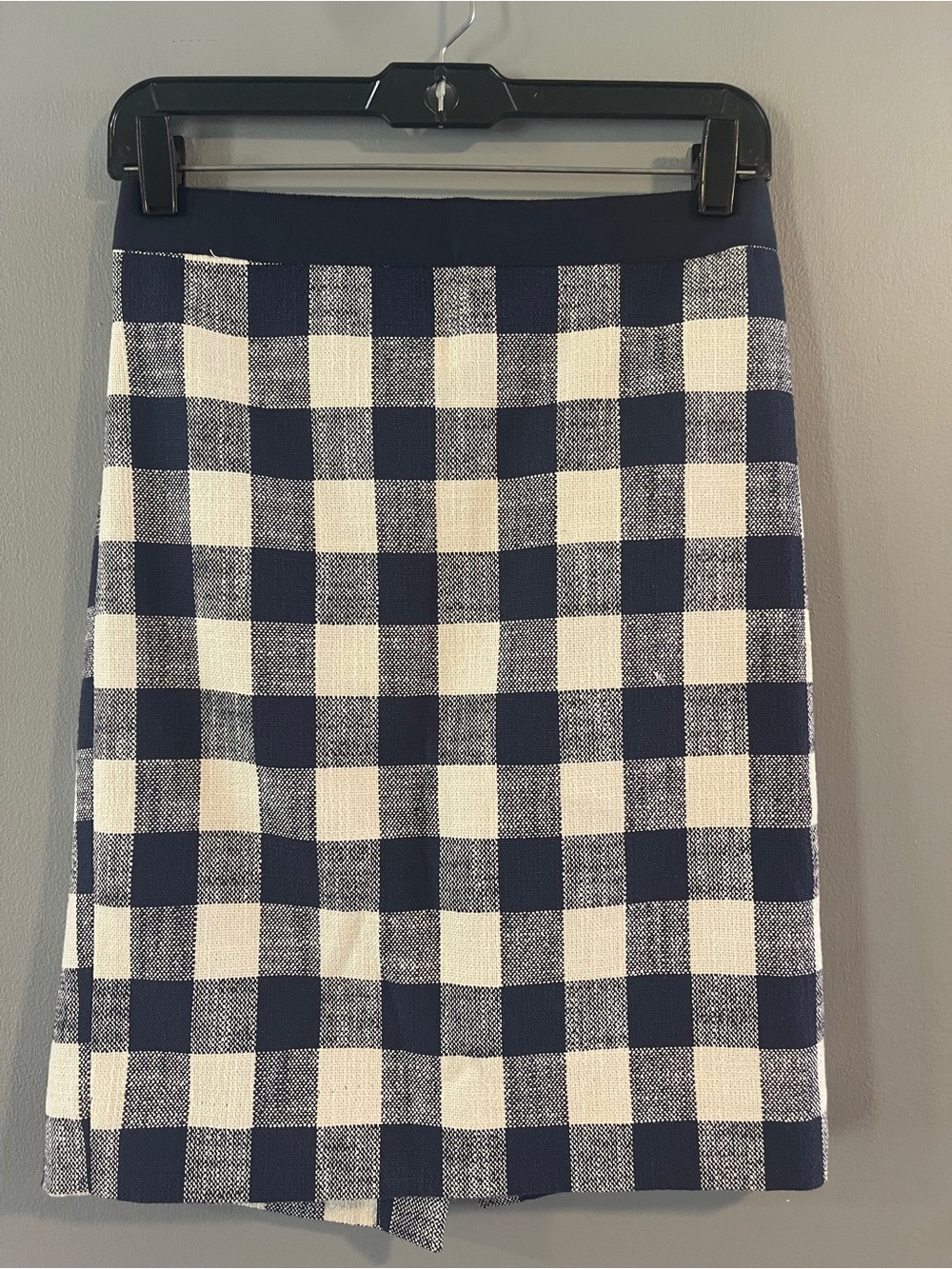 J.Crew The Pencil Skirt Navy Ivory Gingham Plaid Cotton Size 0 - Picture 3 of 9